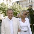 Frank Alamo et sa femme Claudy aux obsèques d'Eddie Barclay à l'église de Saint-Germain-des-Prés le 18 mai 2005.