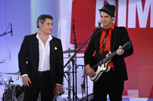 Gérard Lanvin et son fils Manu Lanvin lors de l'enregistrement de l'émission Vivement Dimanche, le 23 Janvier 2013