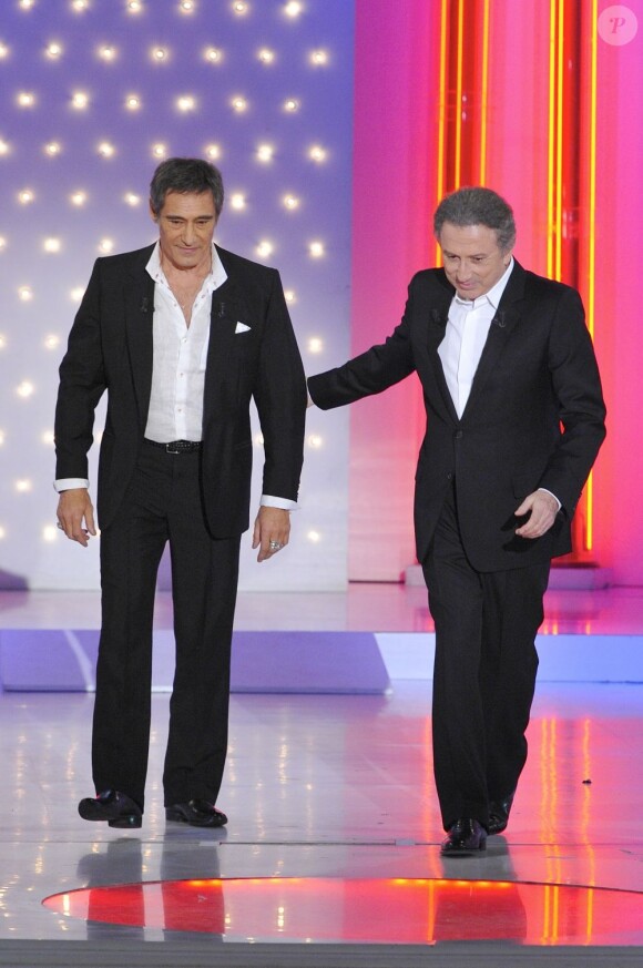 Gerard Lanvin, Michel Drucker - Enregistrement de l'emission "Vivement Dimanche" le 23 Janvier 2013.23/01/2013 - 