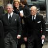 Le prince Philip, duc d'Edimbourg avec le prince héritier Alexander II Karadjordjevic de Yougoslavie aux obsèques de sa nièce la princesse Margarita de Baden le 24 janvier 2013 en l'église orthodoxe de Serbie de l'ouest de Londres. La princesse est décédée le 15 janvier 2013 à 80 ans, dans le Surrey, des suites d'une longue maladie.