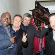 Lucien Jean-Baptiste, Philippe Duquesne, Fabien Onteniente, Philippe Allaire et son cheval Ready Cash, lors du 92eme Grand Prix d'Amérique à l'hippodrome de Vincennes, le 27 janvier 2013.