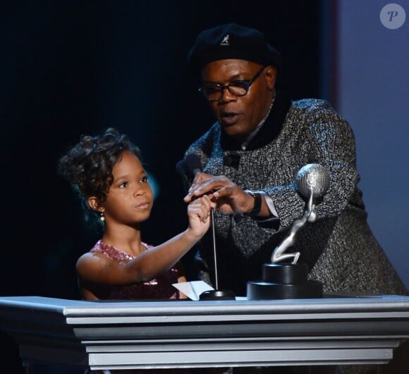 Les acteurs Quvenzhane Wallis et Samuel L. Jackson lors de la 44e cérémonie des NAACP Image Awards au Shrine Auditorium. Los Angeles. Le 1er février 2013.