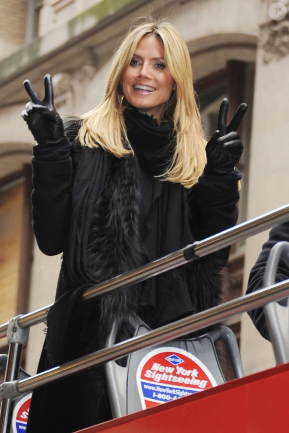 Le top Heidi Klum sur le tournage de Germany's Next Top Model à New York, le 6 février 2013.