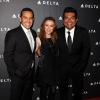 Le maire de Los Angeles, Antonio Villaraigosa, Alyssa Milano et George Lopez à la soirée L.A. Music Industry organisée par Delta Airlines à Los Angeles, le 7 février 2013.