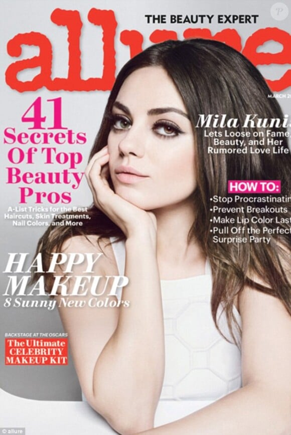 Mila Kunis fait la couverture du magazine Allure daté du mois de Mars 2013.