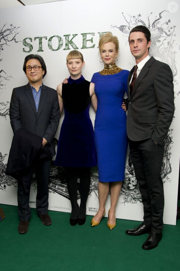 Le réalisateur Chan-wook Park, Mia Wasikowska, Nicole Kidman et Matthew Goode lors de l'avant-première du film Stoker à Londres le 17 février 2013