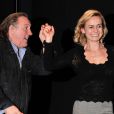 Gérard Depardieu et Sandrine Bonnaire au vernissage de l'exposition consacrée à Maurice Pialat à la Cinemathèque à Paris, le 18 février 2013.