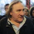  Gérard Depardieu à Moscou le 22 février 2013 pour la réouverture du cinéma Illusion, dont le propriétaire est son ami Nikolaï Borodatchev, directeur du Fonds d'archives cinématographiques russes. 