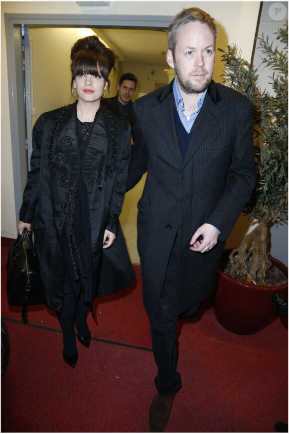 Lily Allen et son mari Sam Cooper lors du défilé Etam Lingerie à la Bourse de Commerce. Paris, le 26 février 2013.