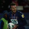 David Beckham, heureux de retrouver le terrain lors du match entre le Paris Saint-Germain et l'Olympique de Marseille (2-0) le 27 février 2013 au Parc des Princes à Paris