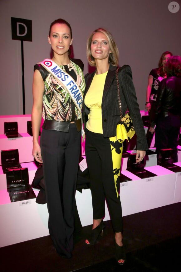 Marine Lorphelin Miss france 2013 et Sylvie Tellier - People au defile de mode Pret-a-Porter Automne-Hiver 2013/2014 "Leonard" au Grand Palais a Paris le 4 Mars 2013.04/03/2013 - Paris