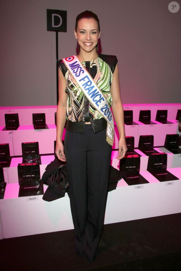 Marine Lorphelin Miss france 2013 - People au defile de mode Pret-a-Porter Automne-Hiver 2013/2014 "Leonard" au Grand Palais a Paris le 4 Mars 2013.04/03/2013 - Paris