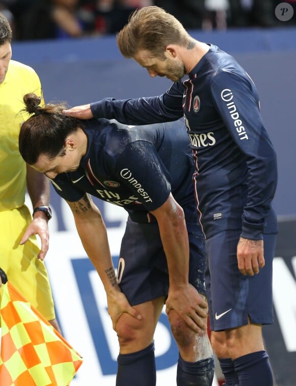 Zlatan Ibrahimovic et David Beckham lors du match PSG-Nancy (2-1) au Parc des Princes à Paris le 9 mars 2013