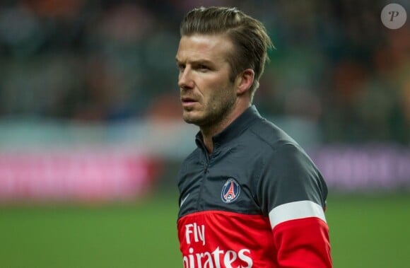 David Beckham lors du match entre l'AS Saint-Etienne et le Paris Saint-Germain au stade Geoffroy Guichard de Saint-Etienne le 17 mars 2013 (2-2)