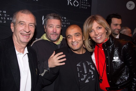 Exclu - René Lacoste, Philippe Starck, Claude Louzon et Réjane Lacoste lors de l'inauguration du restaurant Miss KÔ dans le 8e arrondissement de Paris. Le 18 mars 2013.