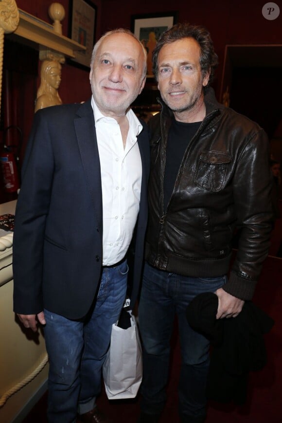 François Berléand et Stéphane Freiss lors de la soirée de lancement de la Box Kate Moss pour Sushi Shop à la Nouvelle Eve à Paris, le 19 mars 2013