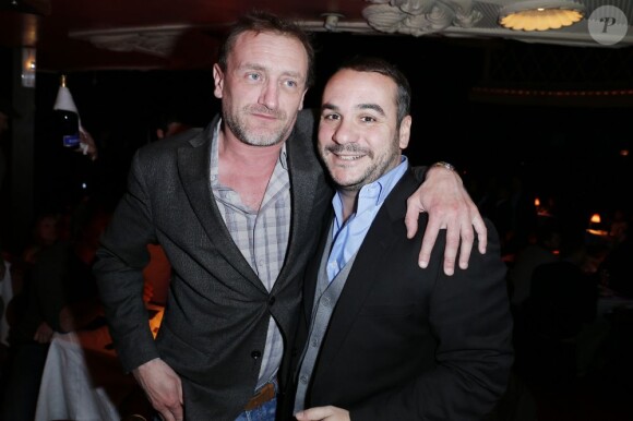 Jean-Paul Rouve et François-Xavier Demaison lors de la soirée de lancement de la Box Kate Moss pour Sushi Shop à la Nouvelle Eve à Paris, le 19 mars 2013