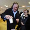 Gérard Depardieu en visite à Saransk en Russie, le 24 février 2013.