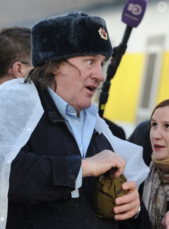 L'acteur Gérard Depardieu en visite à Saransk en Russie, le 24 février 2013.