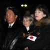 Kenzo Takada, jane Birkin. Cérémonie célébrant le 1er anniversaire en hommage aux victimes du tsunami au Japon. A Paris, mars 2012