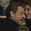 Nicolas Sarkozy ravi du score à la rencontre PSG - Montpellier au Parc des Princes, Paris, le 29 mars 2013.