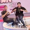 Chris Brown avec son ami le rappeur Bow Wow sur le plateau de l'émission 106 and Park à New York, le 1er avril 2013.