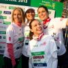 Les Miss Sylvie Tellier, Laury Thilleman, Laetitia Bleger et Marine Lorphelin, Sylvie Tellier ont couru le 37e Marathon de Paris pour Mécénat Chirurgie Cardiaque le 7 avril 2013.