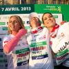 Sylvie Tellier, Laetitia Bleger, Marine Lorphelin, fières de courir le 37e Marathon de Paris pour Mécénat Chirurgie Cardiaque le 7 avril 2013.