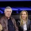 Carlo Ancelotti et sa compagne lors de la 10e édition du Trophée Gol de Letra au stade Marcel Cerdan de Levallois-Perret, le 7 avril 2013.