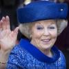 La reine Beatrix à la Grote Kerk de La Haye le 24 avril 2013 pour sa dernière mission officielle en tant que souveraine des Pays-Bas, pour l'inauguration d'une exposition Huygens.