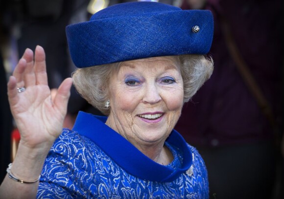 La reine Beatrix à la Grote Kerk de La Haye le 24 avril 2013 pour sa dernière mission officielle en tant que souveraine des Pays-Bas, pour l'inauguration d'une exposition Huygens.