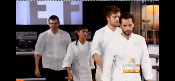 Jean-Philippe, Naoëlle, Florent et Yoni dans Top Chef 2013, la demi-finale sur M6, lundi 22 avril 2013