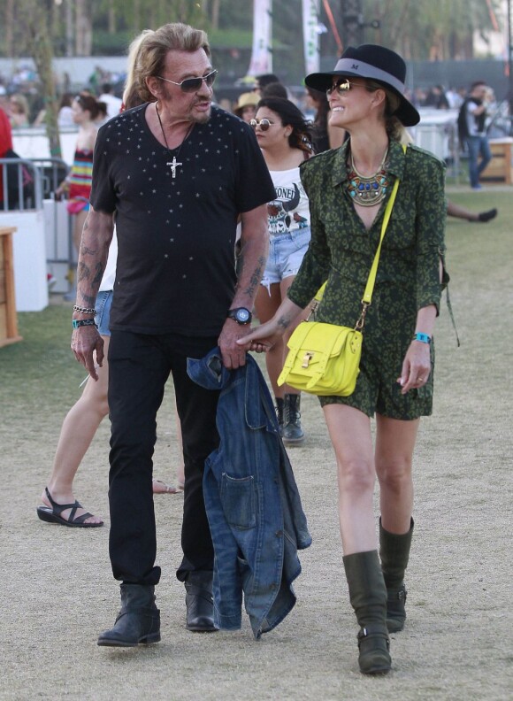 Johnny et Laeticia Hallyday, amoureux et complices, assistent au Festival de musique de Coachella, le 20 avril 2013