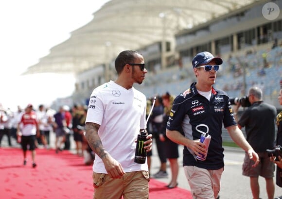 Sebastian Vettel, Lewis Hamilton lors du Grand Prix de Bahreïn à Sakhir, le 21 avril 2013