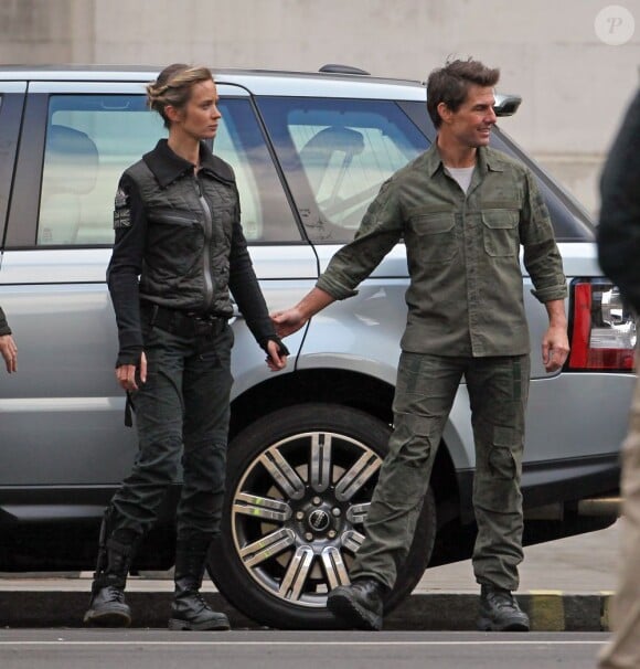 Tom Cruise et Emily Blunt sur le tournage du film "All you need is kill" a Londres. Le 2 fevrier 2013  February 02, 2013 Tom Cruise and Emily Blunt filming All You Need Is Kill in Central London.02/02/2013 - Londres