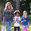 Heidi Klum, ses enfants Leni, Henry, Johan et Lou et son boyfriend Martin Kirsten vont déjeuner au restaurant à Santa Monica, le 28 avril 2013.