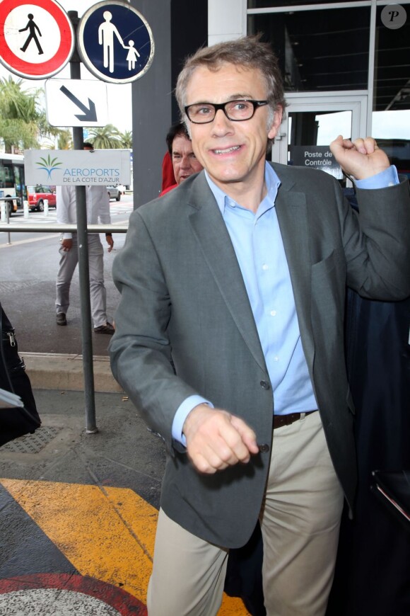 Christoph Waltz, membre du jury, arrive à Nice pour le 66e festival de Cannes, le 14 mai 2013.