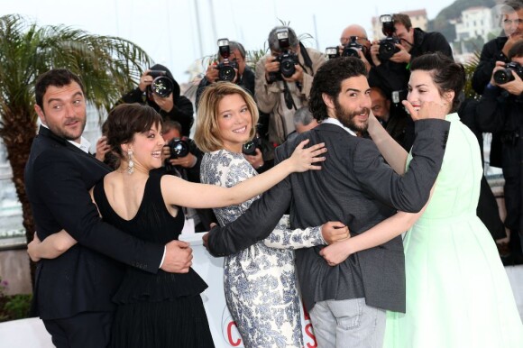 Denis Ménochet, Camille Lellouche, Léa Seydoux, Tahar Rahim, Rebecca Zlotowski et le photocall du film Grand Central à l'occasion du 66e festival du film de Cannes le 18 mai 2013.