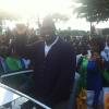 Teddy Riner à son arrivée au Gabon, lors de sa première visite en Afrique noire, le weekend du 18 et 19 mai 2013