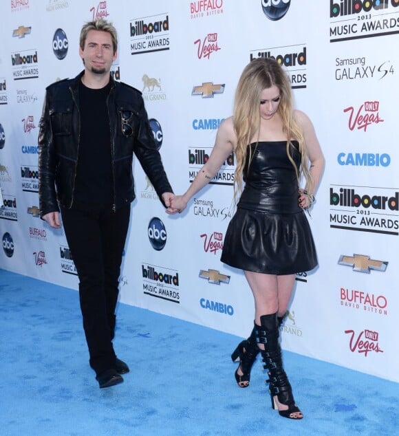 Avril Lavigne, tout de cuir vêtue avec son chéri Chad Kroeger lors des Billboard Music Awards au MGM Grand. Las Vegas, le 19 mai 2013.