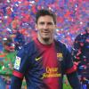 Lionel Messi au Camp Nou lors des célébrations du titre de champion d'Espagne du FC Barcelone le 19 mai 2013.