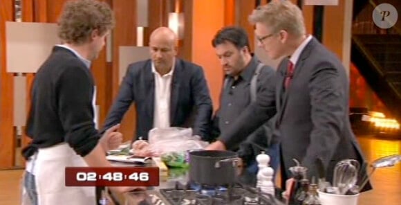 Le jury composé de Sébastien Demorand, Frédéric Anton et Yves Camdeborde dans Masterchef 2012 le jeudi 1er novembre 2012 sur TF1