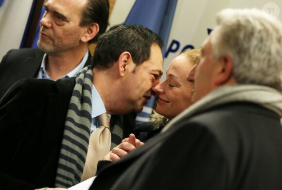 L'avocat Franck Berton, Jean-Luc Roméro et Florence Cassez - Libération et retour en France de Florence Cassez après sept ans de détention dans une prison mexicaine - Paris le 24 janvier 2013.