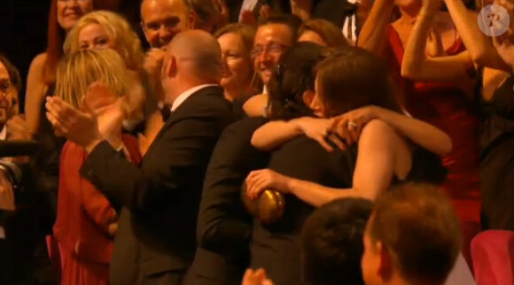 L'équipe de La Vie d'Adèle, bouleversé par l'annonce de la Palme d'or lors de la cérémonie de clôture et la remise des prix du Festival de Cannes le 26 mai 2013