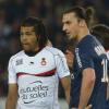 Kevin Anin au marquage de Zlatan Ibrahimovic lors de PSG-Nice le 21 avril 2013.