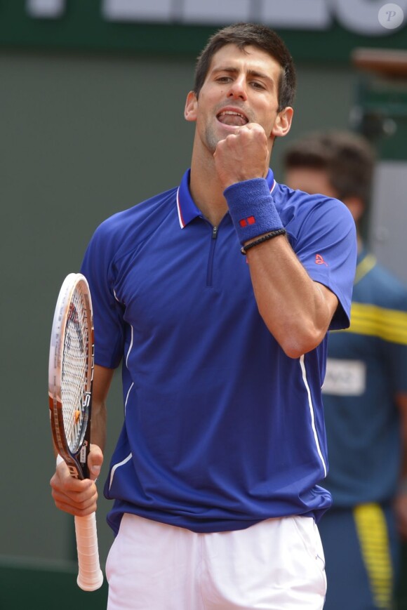 Novak Djokovic soulagé lors de son huitième de finale victorieux à Roland-Garros face à Philipp Kohlschreiber le 3 juin 2013