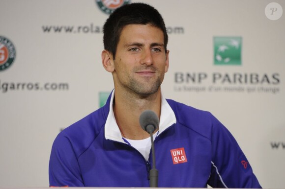 Novak Djokovic lors de la conférence de presse des internatinoaux de France à Roland-Garros le 24 mai 2013