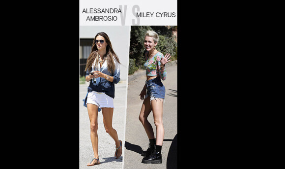 Alessandra Ambrosio et Miley Cyrus s'affrontent dans un match sur le short d'été