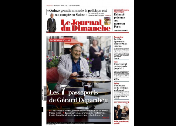 Gérard Depardieu, en ''citoyen du monde'', fait la une du JDD du 16 juin 2013.
