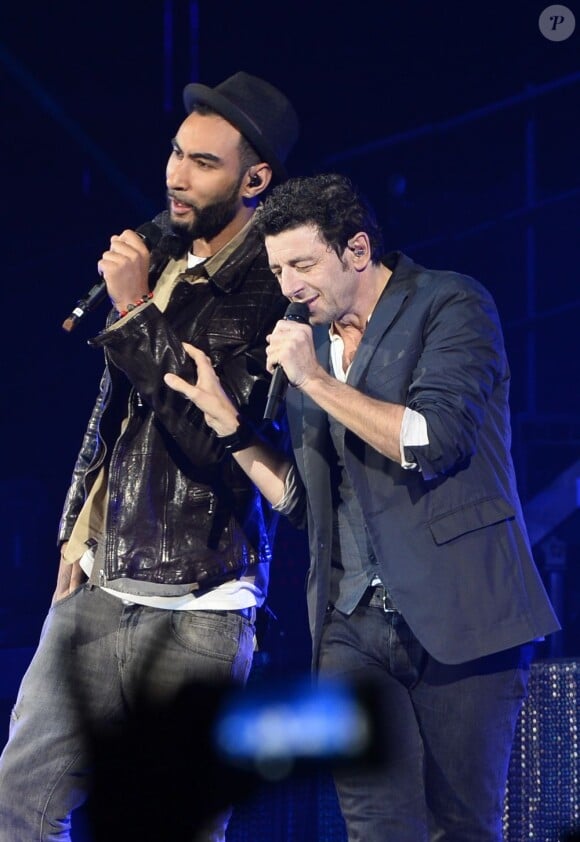 Patrick Bruel et La Fouine à Bercy à Paris le 22 juin 2013.